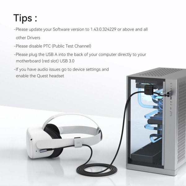 USB3.0 C Link C-tyypin kaapeli Oculus Quest 2 lisälaitteet 16FT/5M Maksimi 5Gbps Data siirto nopeus USB C kaapeli VR