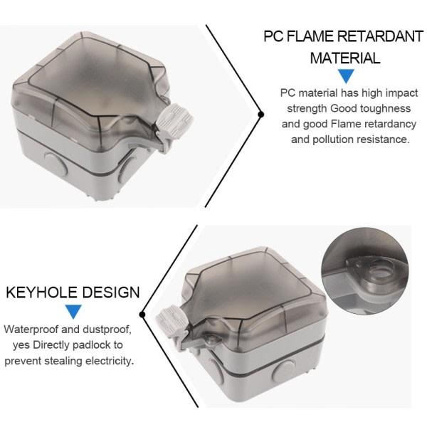 IP66 Utendørs Socket Vegg Plug med Vanntett Boks EU Standard Tysk Style 250V16A Strøm Supply  Switch Socket