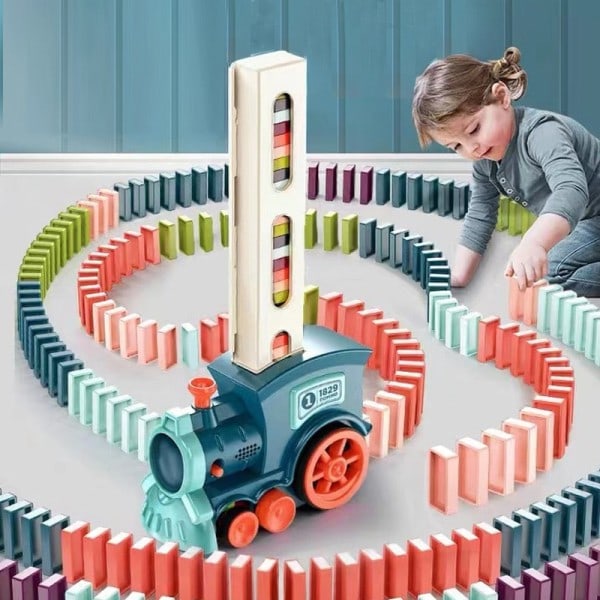 Børn El Domino Tog Bil Sæt Med Lyd  Lys Automatisk Lægge Dominoer Blokker Spil