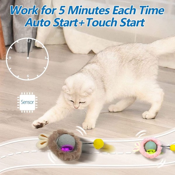 Kanin øre katt lekeball smart interaktiv katte leker med fugl lyd LED lys bevegelse aktiver rullende ball