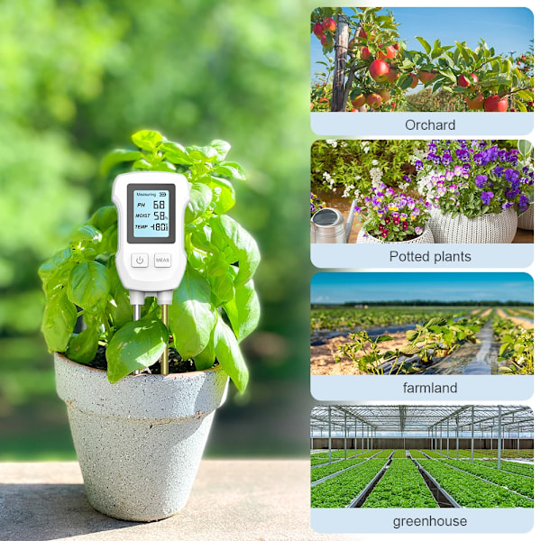 3in1 jord PH testare LCD skärm jord termometer PH temperatur fuktighet mätare jord testare