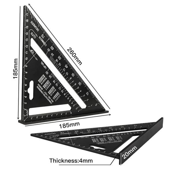 7 tommer metrisk trekant lineal aluminium legering vinkel vinkelmåler hastighed metrisk firkant måle lineal til træarbejder tømrer værktøj