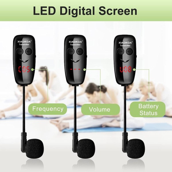 Trådlöst Mikrofon Headset,Trådlöst Mik för Fitness, LED Display165FT Rang, för förstärkare högtalare