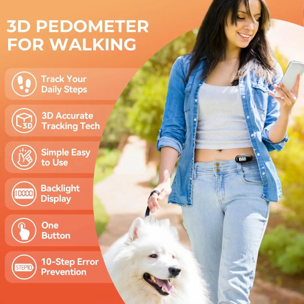 3D askelmittari kävelyyn, yksinkertainen kävely askelaskuri USB ladattava askelaskuri taustavalolla