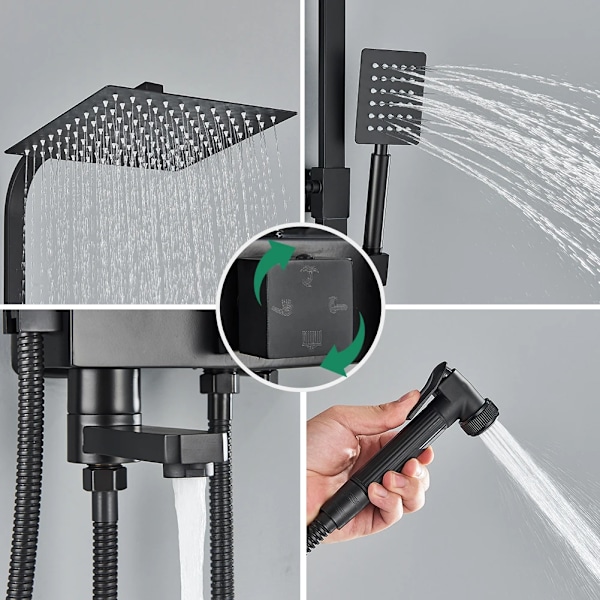 Rozin regn badeværelse bruser vandhane sæt med bidet mixer hane sort væg monteret messing badekar kabine system med stativ