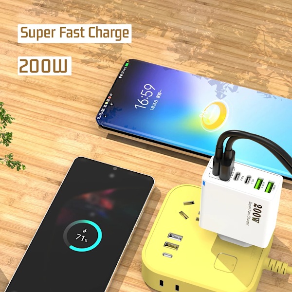 200W 6-portar USB C super snabb laddare