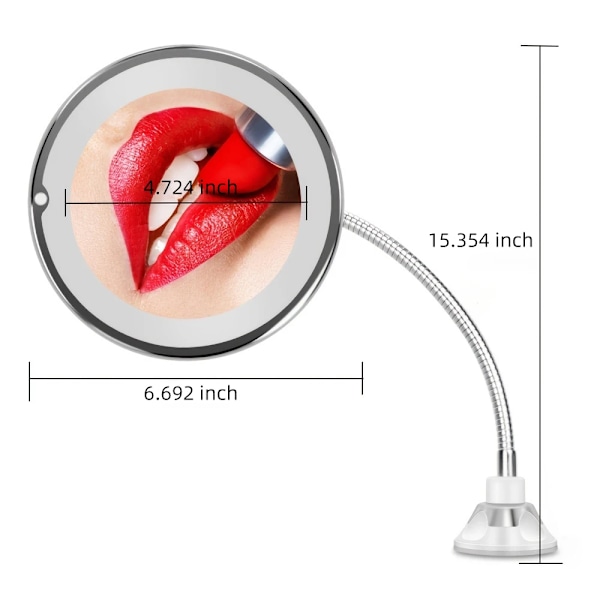 Flexibel Svanhals 6,8" 10x Förstorande LED Ljus Smink Spegel, Badrum Förstoring Fåfänga spegel med Sugkopp, 360 Deg