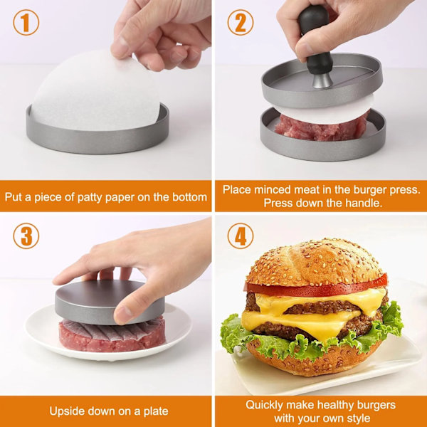 Burger Press Non-Stick Hamburger Patty Maker med Voks Papir Aluminium Burger Maker