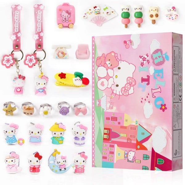 24 Bykker Hello Kitty Jule Advent Kalender Kawaii Sanrio Tilfeldig Anime Figurer Nøkkelring Gave Eske