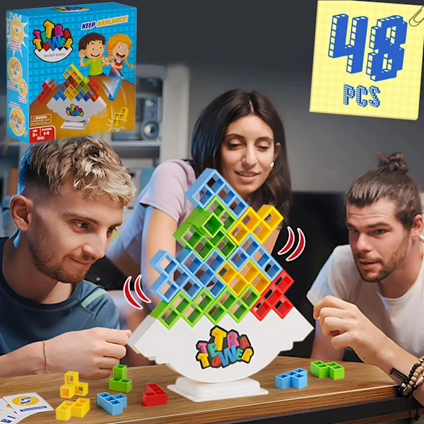 48 bitar Tetra Tower Fun Balans Stabling Bygga Klossar Bräde spel