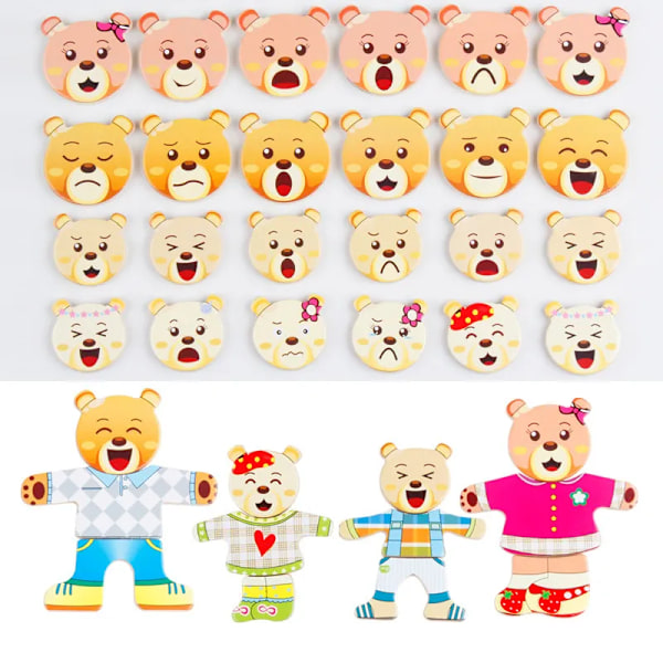 Little Bear Change Kläder Barn's Tidig Utbildning Trä Pussel Pussel Klädning Spel Baby pussel leksaker