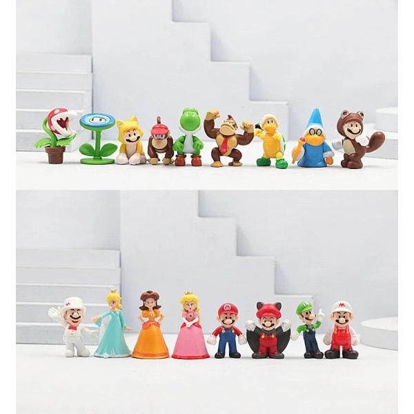 48 bitar Super Mario Bros Leksaker Dockor Anime Figurer Luigi Yoshi Donkey Kong Wario PVC Action Figur Modell Leksaker