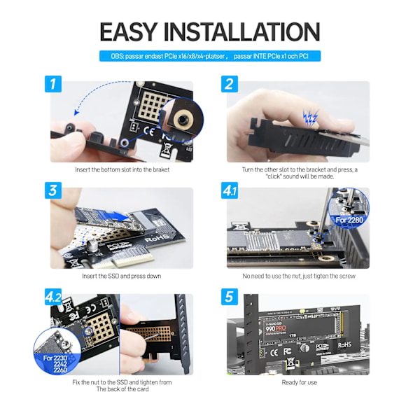 M.2 NVME SSD till PCIE X1 Adapter Kort