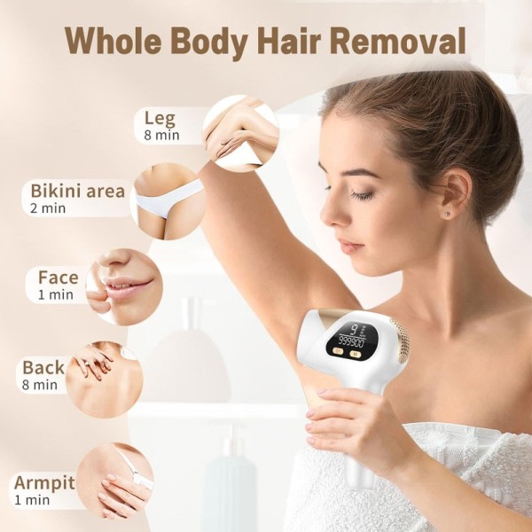 3-i-1 IPL Laser Hårfjerning 9 Levels  Blits depilator for Ansikt Armhuler Armer Bikini Line Bein Hjem Epilator