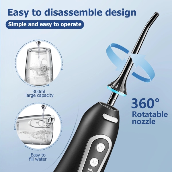Oral Irrigator USB Uppladdningsbar Vatten Flosser Portabel Dental Water Jet 300ML Vatten Tank Vattentät Tänder Rengöring För Munnvård
