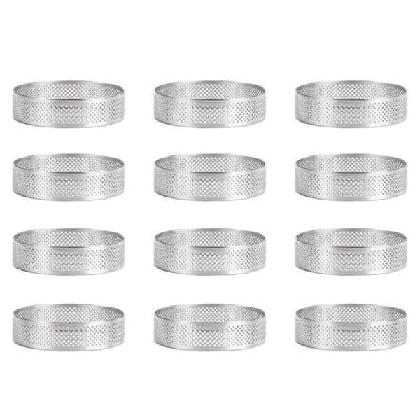 12 Pakke Rustfrit Stål Tærte Ringe,Pperforeret Kage Mousse Ring,Cake Ring Form,Round Kage Bage Værktøj