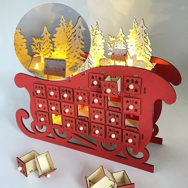 Jul Slæder Advent Kalender Ornamenter Træ Lysende Dekoration Gadget
