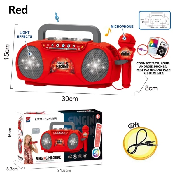 Mikrofon Karaoke Maskin Musik Instrument Leksaker med Ljus Inomhus Utomhus Resor Pedagogisk leksak