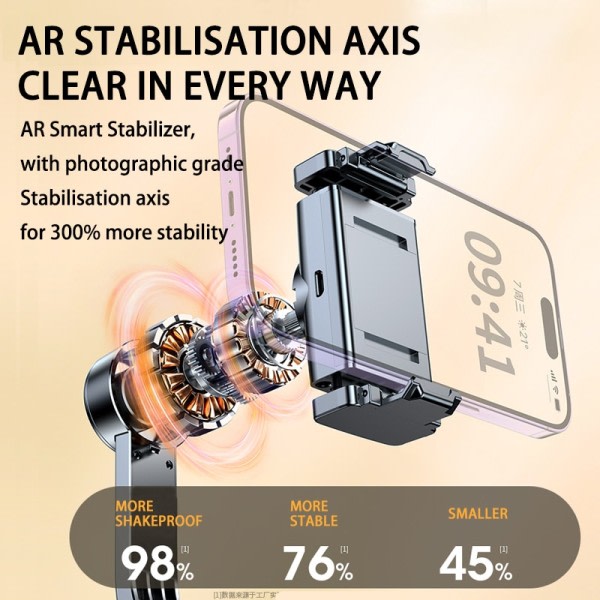 Gimbal Håndholdt Auto Anti-shake Stabilisator Rejser 360° Roterende AR Intelligent Følgende Bracket