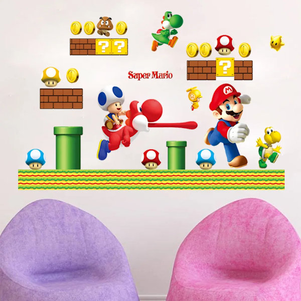 Mario Bros Luigi Yoshi Anime Peripherals Børn Soveværelse 3D Baggrund Vægmaleri Klistermærker