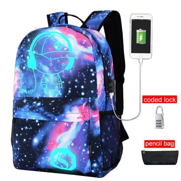 Dagsekk skulder Under 17 tommer med USB lade port og lås skole bag
