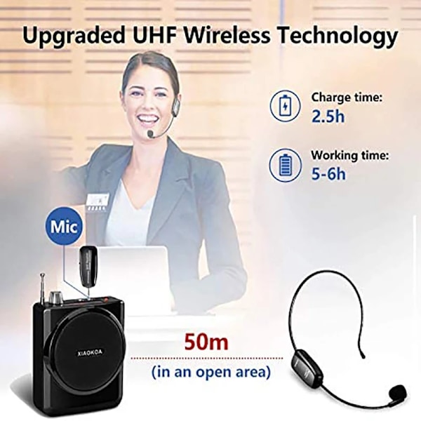 Hög kvalitet trådlöst mikrofon headset UHF trådlöst premium mikrofon headset och handhållen 2 in1 160 ft räckvidd för röst förstärkare