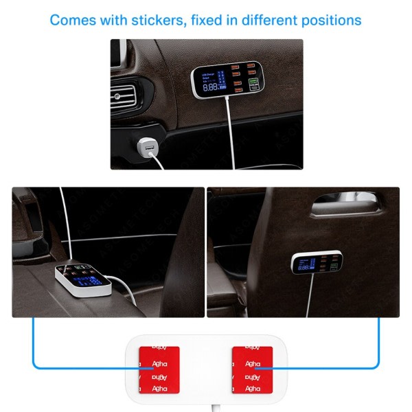 8 porte USB bil oplader QC3.0 PD hurtig opladning telefon oplader 40W 8A multi USB stik med LED display