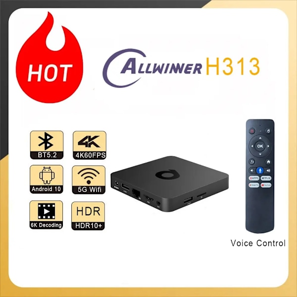 Smart ATV Box Android 10 Allwinner H313 2GB 16GB Dual 2G 5G Wifi BT5.2 4K Media Player Android Set Top Box