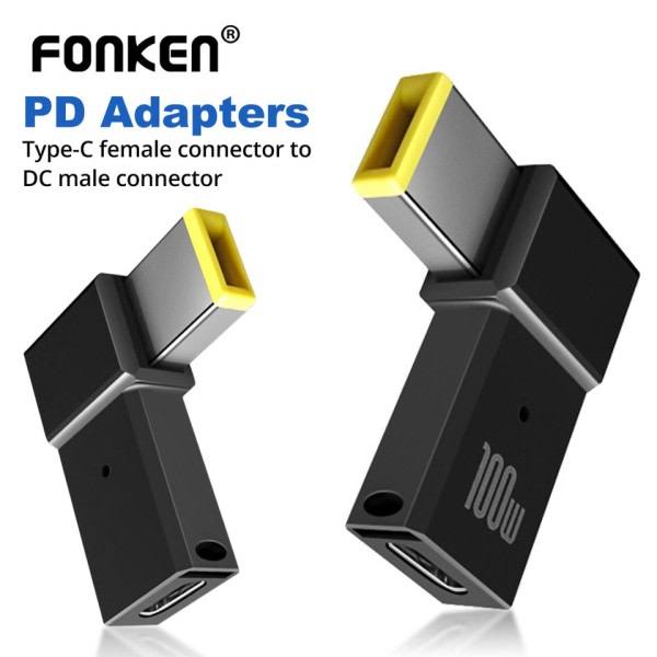 FONKEN PD 100W USB tyyppi C naaras DC uros sovitin Lenovolle Thinkpad USB-C pikalataus kaapeli muunnin neliö PD liitin