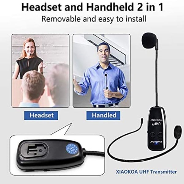 Trådløst mikrofon headset og håndholdt 2 i1 160 ft rækkevidde til stemme forstærker
