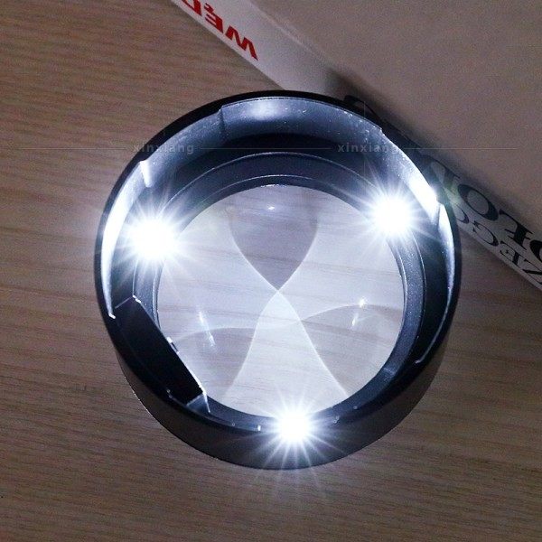 5x cylindre 3 LED lys K9 Optisk Glas Linse Læse Forstørrelsesglas Skrivebord Handværk Papirvægt Spejl