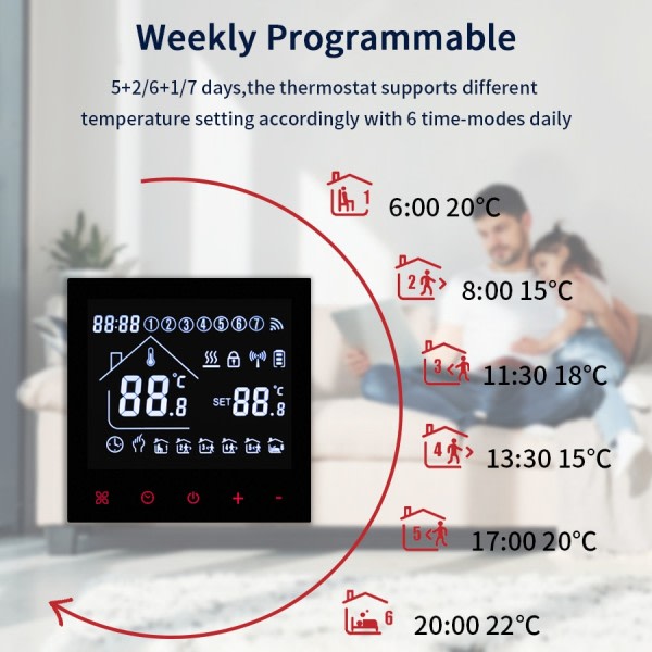 Smart termostaatti Wifi Tuya lämmin sähkö lattia lämmitys lämpötila säädin
