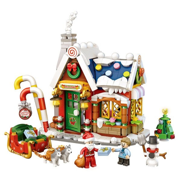 Glædelig jul Hus Træ Julemand Snemand 3D Model Gør-det-selv Mini Klodse Klodser