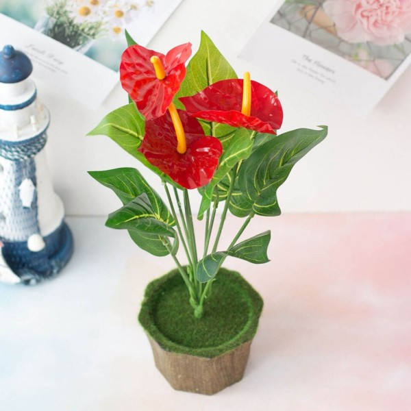 Kunstig Anthurium Blomster Blomster Dekor Hjem Kontor Plast Falske Blomster Ornament