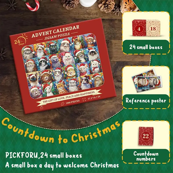 Glædelig jul katte advent kalender puslespil 24 dage nedtælling kalender