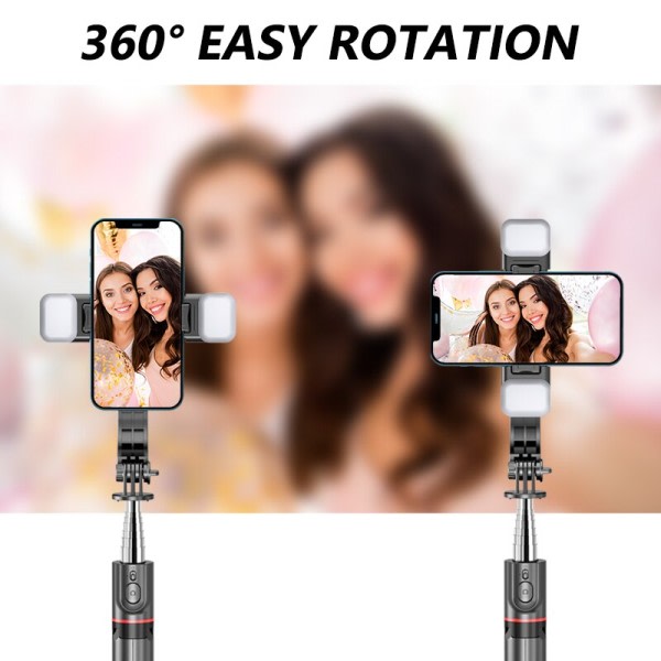 Bluetooth Selfie Stick Double Fyld Lys Stativ med fjernbetjening Lukker