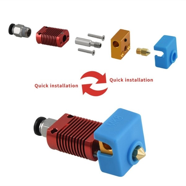 Monterad Extruder Hot End Kit for Ender 3 CR10 Printer 1,75mm 0,4mm Munstycke Aluminium Värme Block 3d Skrivare Tillbehör