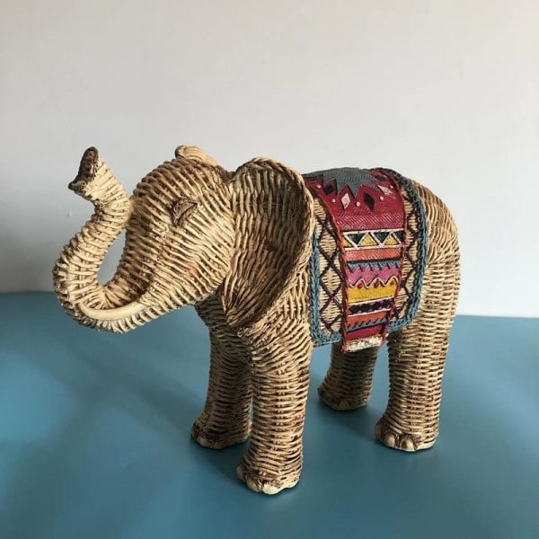 Harpiks Elefant Ornamenter Vævet Mønster Håndmalet Elefant Skulptur Hjem Dekoration