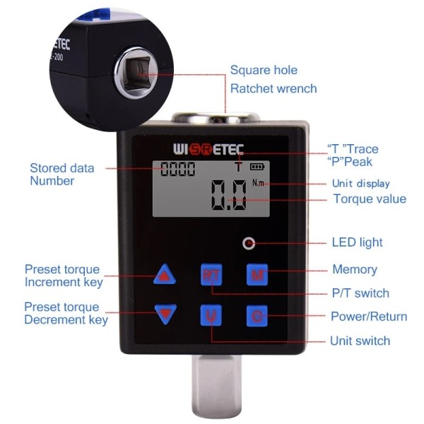 Digital Moment Meter Justerbar Moment Meter Adapter Professional Elektronisk Momentnøkkel