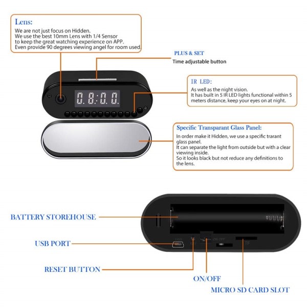 HD Wifi Hemmeligt Ur Mini Kamera IR Nat Vision Motion Detect Digital Ur Kamera