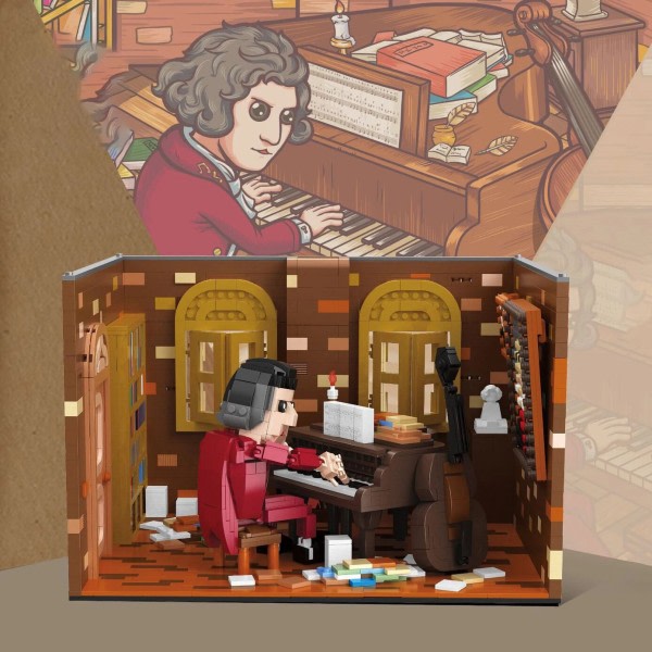 Van Gogh Starry Night  Beethoven Piano Einstein Bygge Klosser Hjem Dekorasjon Leker