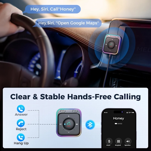 Bluetooth 5.4 AUX auto sovitin kaksois mikrofoni Bluetooth vastaanotin