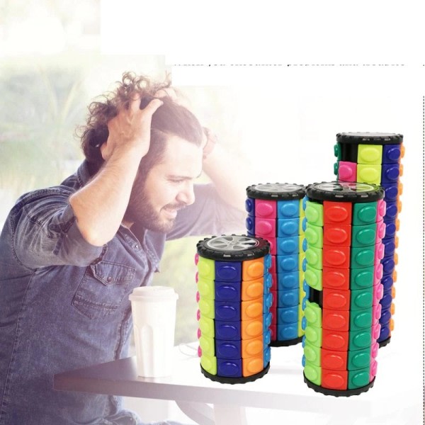 Magic Cube Stress Reliever Tredimensionella Leksaker Tower Rubix Cube Intellectual Fidget Toys