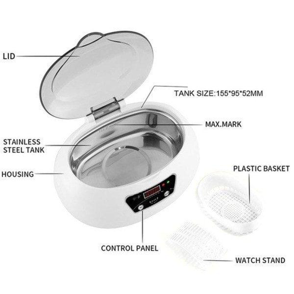 600ML Ultraljud Cleaner Bad Timer for Smycken Delar Ultrasound Sonic Cleaner