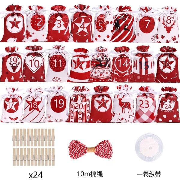 Jul advent kalender väska jul present påsar med klämmor vägg hängande dragsko väska