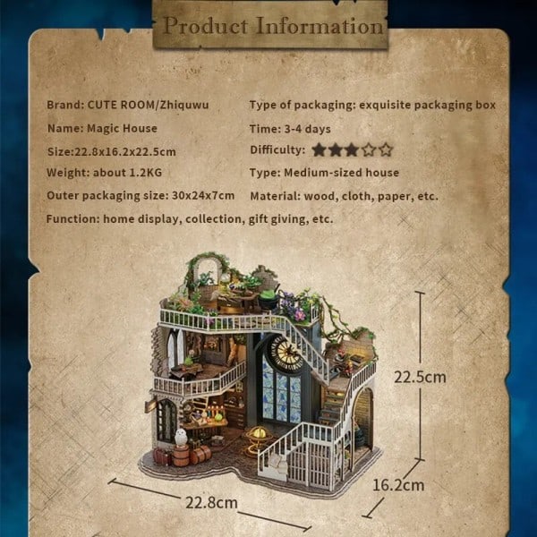 DIY Miniatyr Dock Hus Kit Trä Dockhus Rumslåda Magic Workshop Trädgård Gåvor Jul