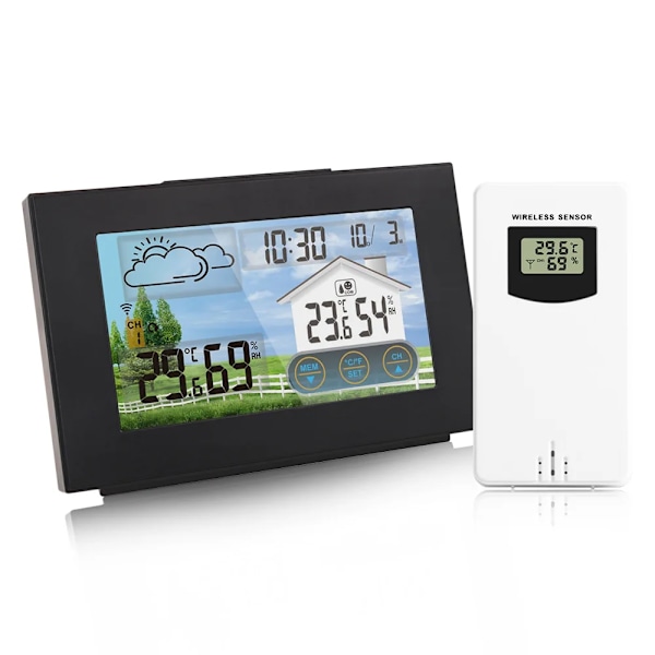 Multifunktionell Trådlös Väderstation Forecaster Inomhus Utomhus Termometer Hygrometer med Sensor