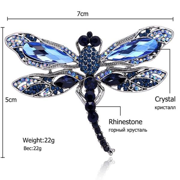 Blå Krystal Vintage Dragonfly Brocher til Kvinder High Grade Mode Insekt Broche Nåle