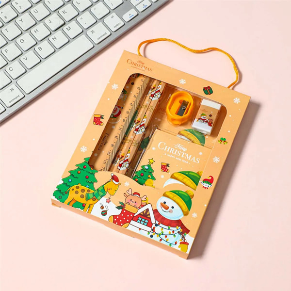 Jul Skrivepapir Set Barn Tegneserie Blyanter Viskelær Linjal Memo Pads Blyant Kniv sett