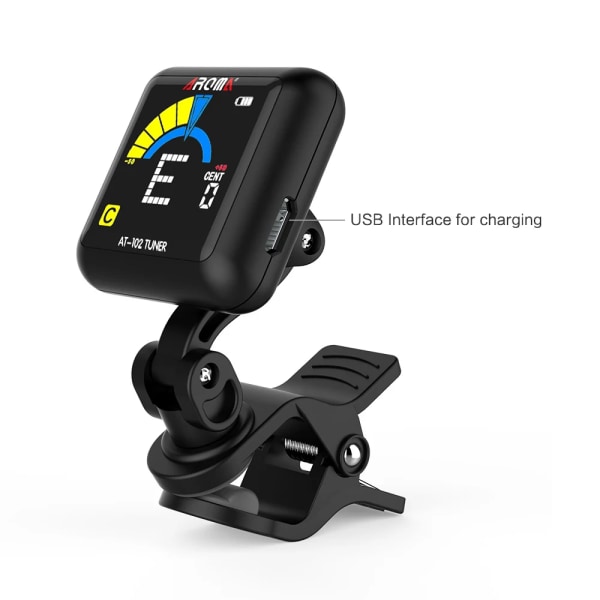 Genopladelig Clip-on guitar tuner farve skærm med indbygget batteri USB kabel til kromatisk guitar bas ukulele